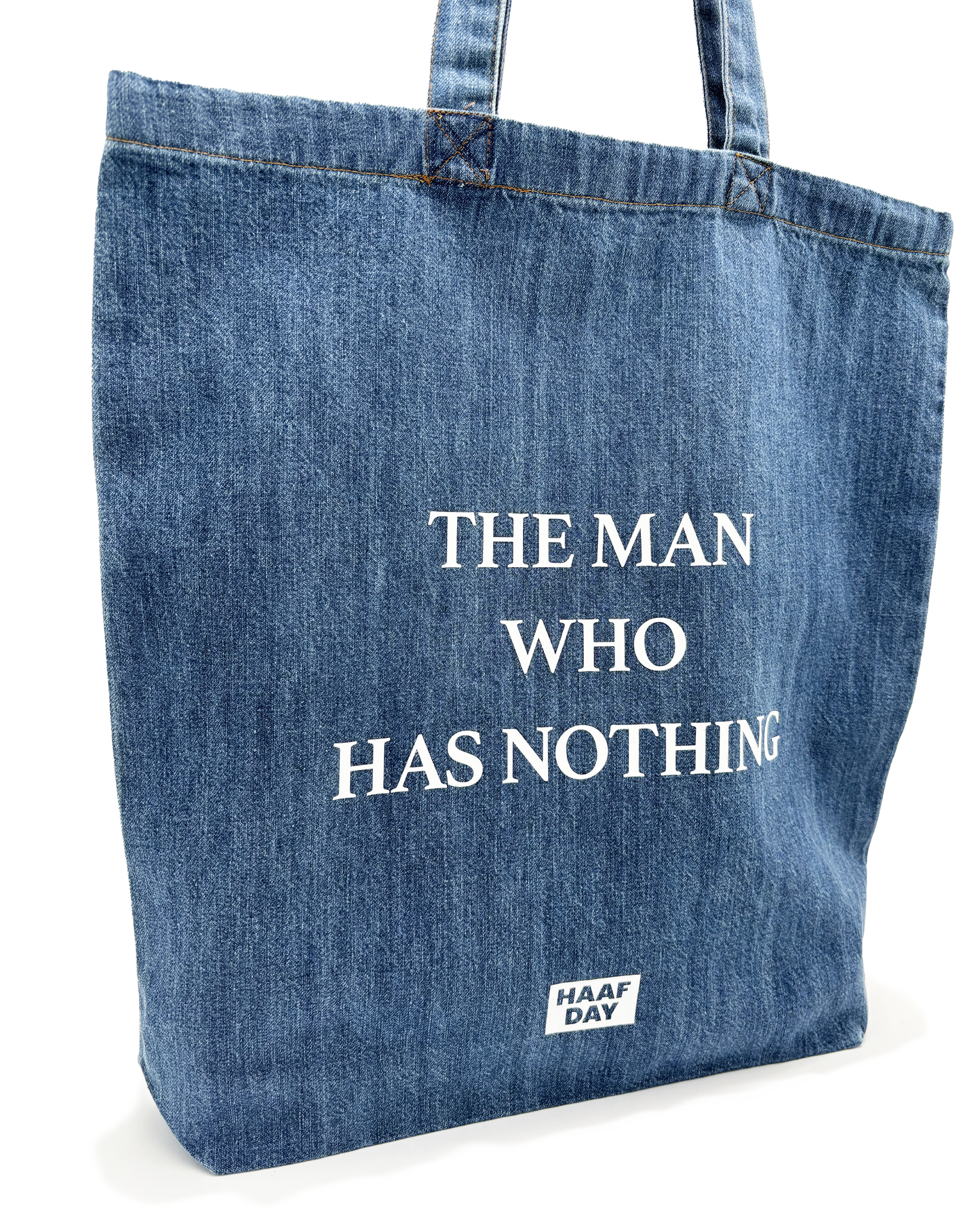 THE MAN WHO HAS NOTHING denim tote light blue
