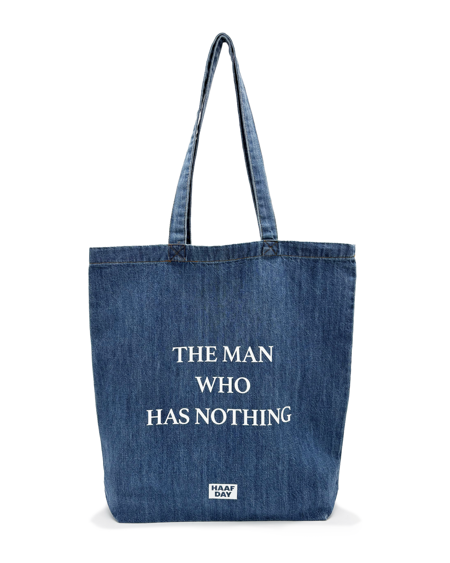 THE MAN WHO HAS NOTHING denim tote light blue