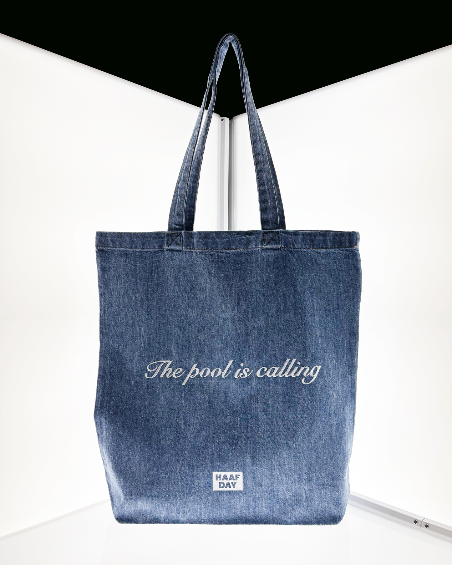 The pool is calling denim tote light blue