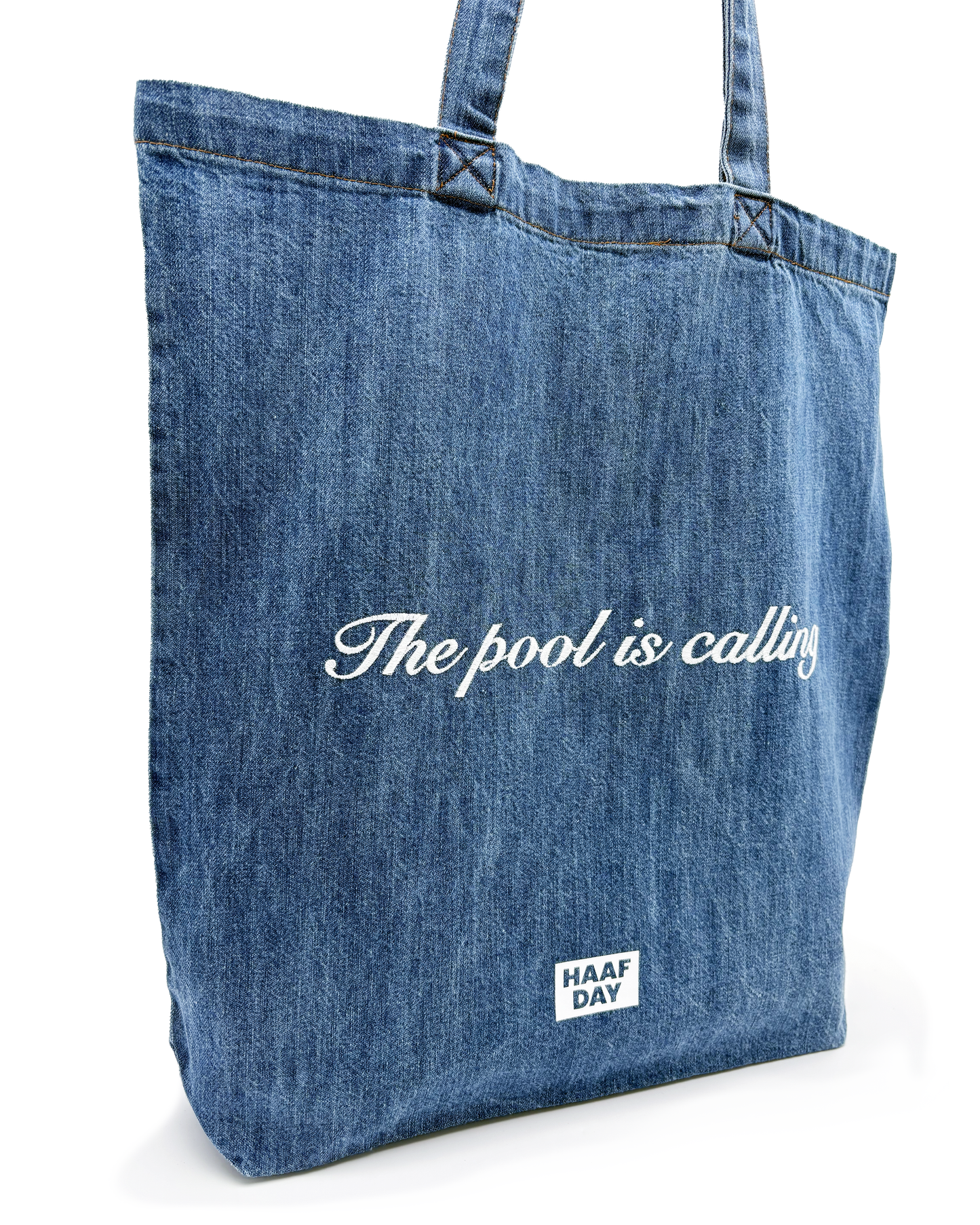 The pool is calling denim tote light blue
