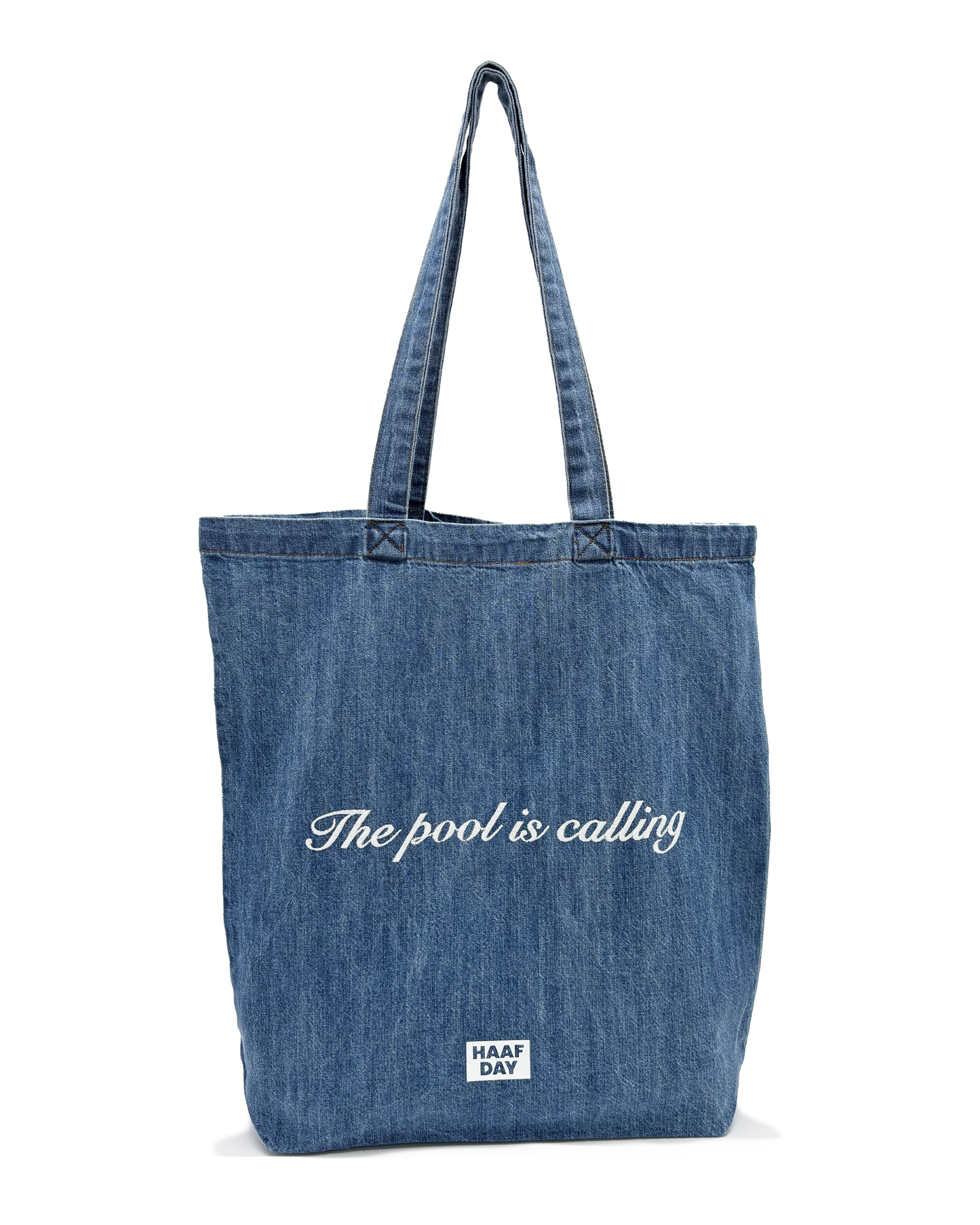 The pool is calling denim tote light blue