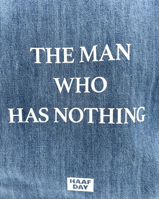 THE MAN WHO HAS NOTHING denim tote light blue