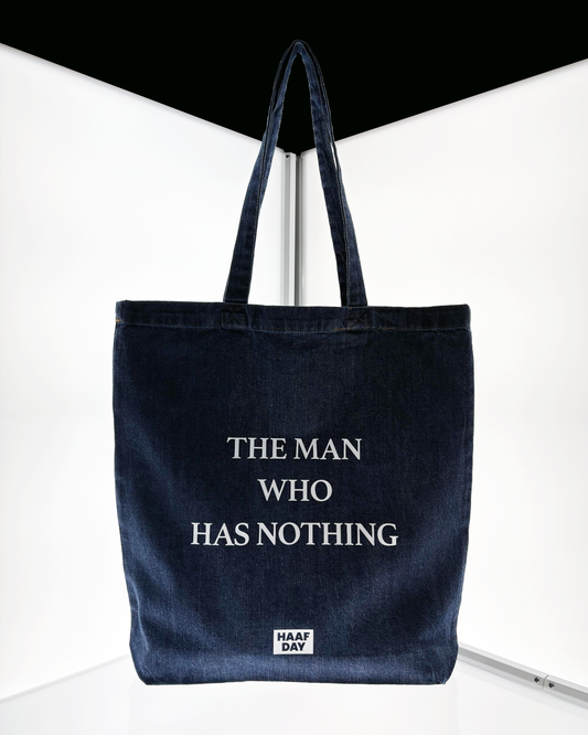 THE MAN WHO HAS NOTHING denim tote dark blue