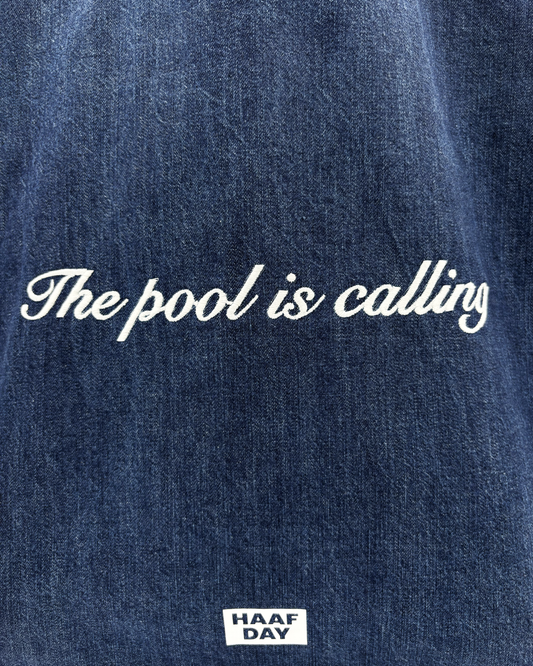 The pool is calling denim tote dark blue