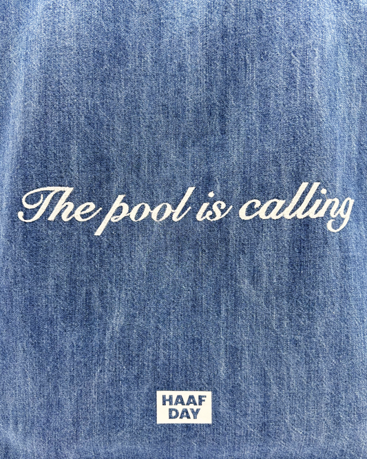 The pool is calling denim tote light blue