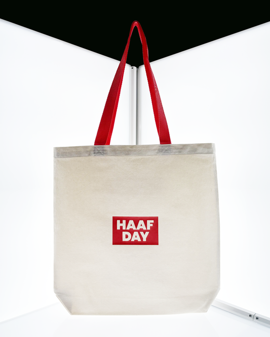 Red logo canvas tote